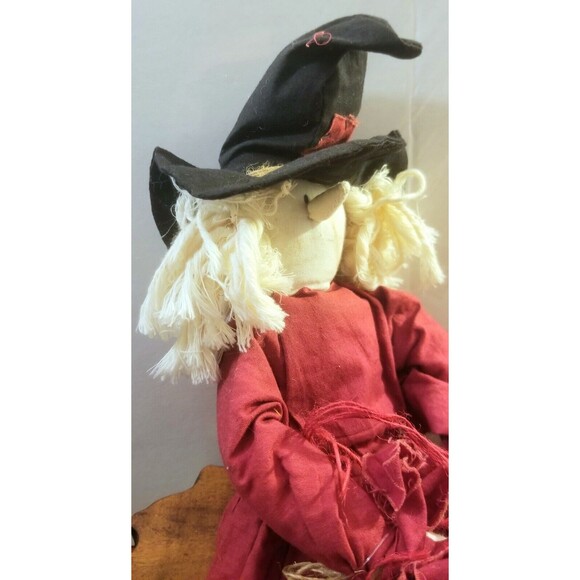 Vintage 1980s Handmade Kitchen Witch w/ Broom 19" Tall - Picture 3 of 5